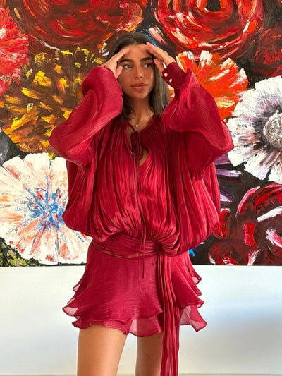 Lyla Bell Sleeve Ruffle Tail Dress with Shorts Coord Set