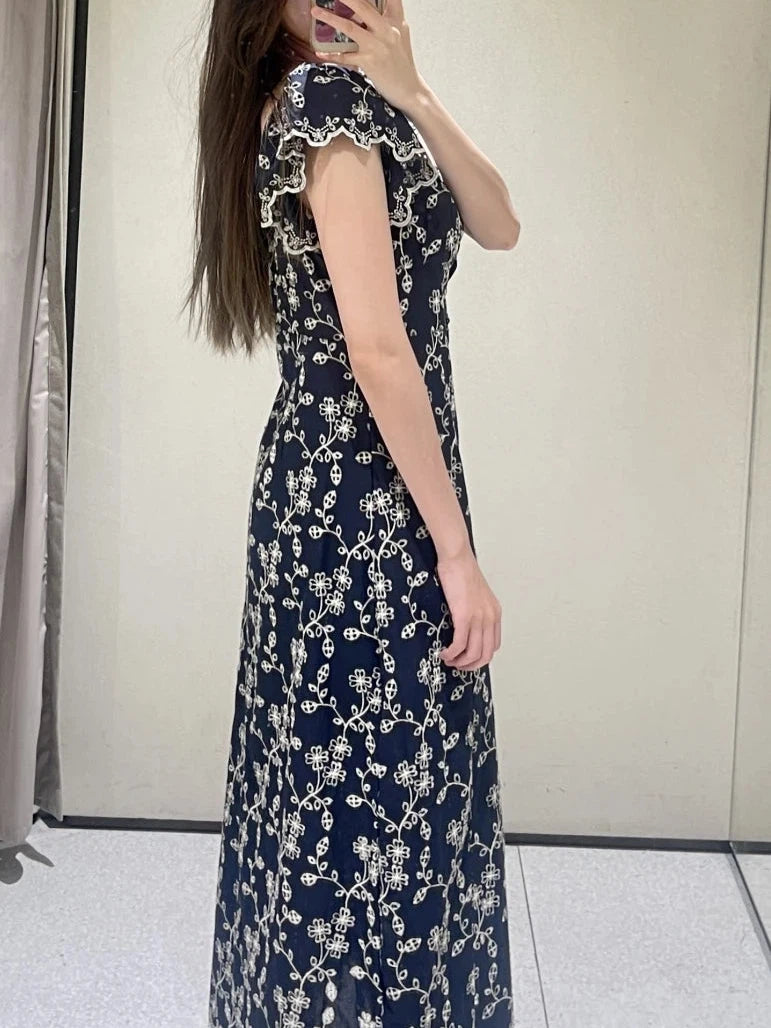 Embroidered Slit Maxi Cotton Dress
