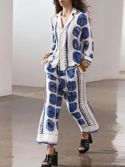 Zarina Abstract Print Shirt and Pant Coord Set