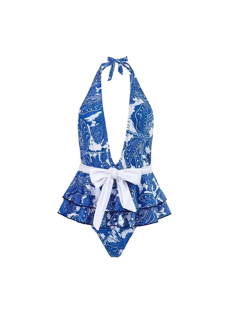 Halterneck Bikini Tied & Split Skirt Coord Set