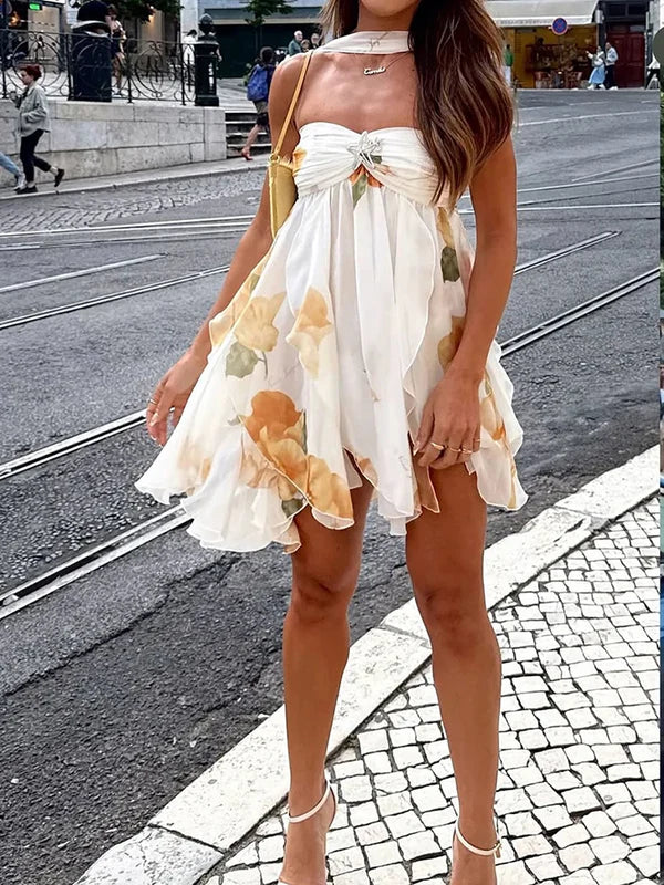 Halterneck Starfish Asymmetrical Strapless Short Dress