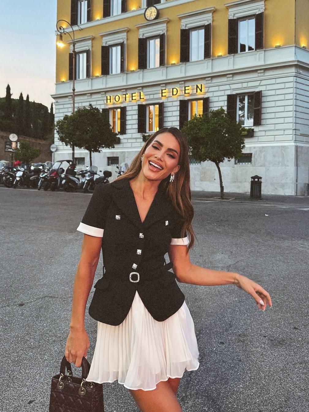 Belted Diamond Vest & Pleated Skirt Coord Set