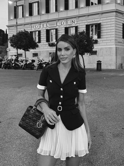 Belted Diamond Vest & Pleated Skirt Coord Set