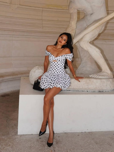 Polka Dot Sweetheart Neck Cutout Short Dress