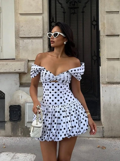 Polka Dot Sweetheart Neck Cutout Short Dress