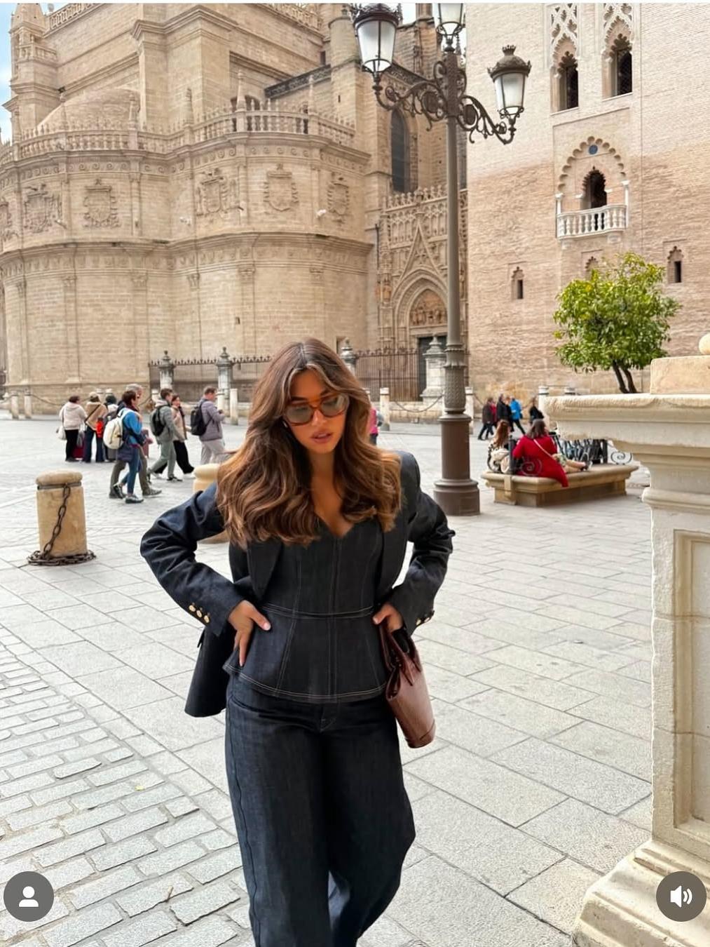 Denim Peplum Tube Top Blazer & Pants Coord Set