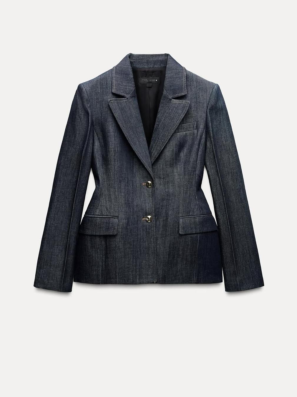 Denim Peplum Tube Top Blazer & Pants Coord Set