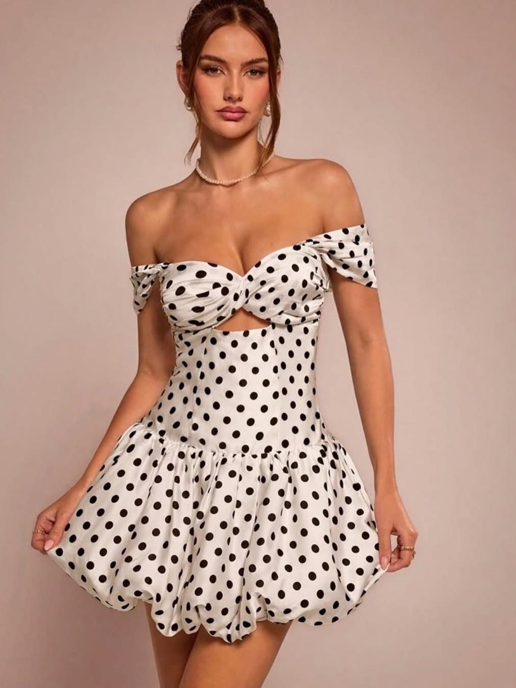Polka Dot Sweetheart Neck Cutout Short Dress