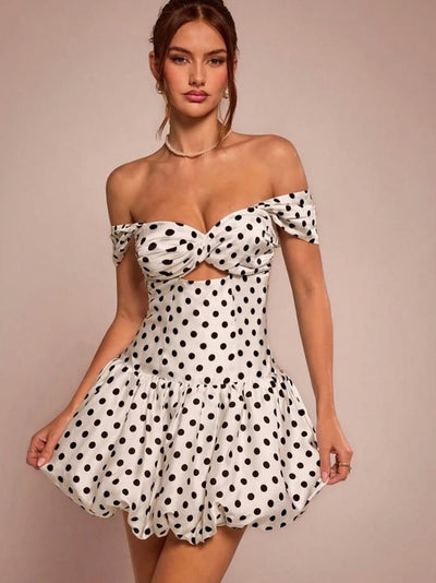 Polka Dot Sweetheart Neck Cutout Short Dress