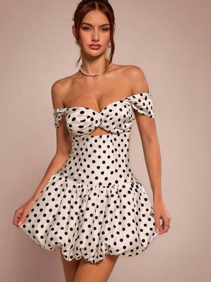 Polka Dot Sweetheart Neck Cutout Short Dress