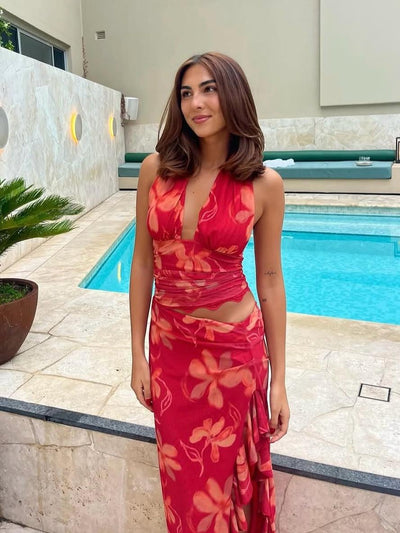 Carla Ruffled Floral Halter Dress