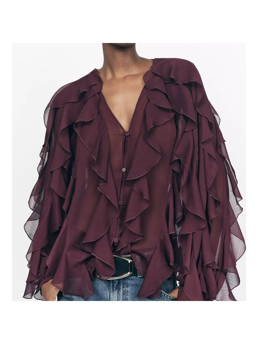 Ruffles V Neck Full Sleeve Top