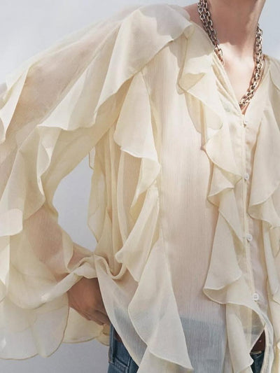 Ruffles V Neck Full Sleeve Top