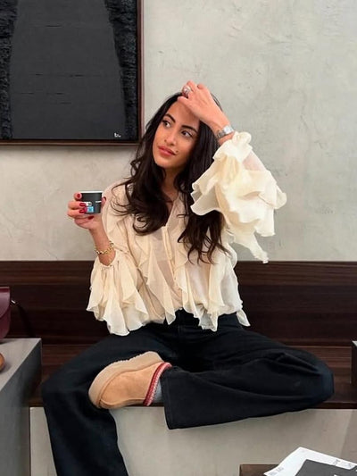 Ruffles V Neck Full Sleeve Top