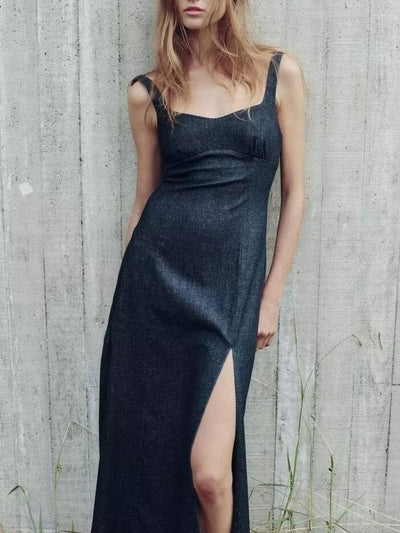 Sheath Denim Slit Dress