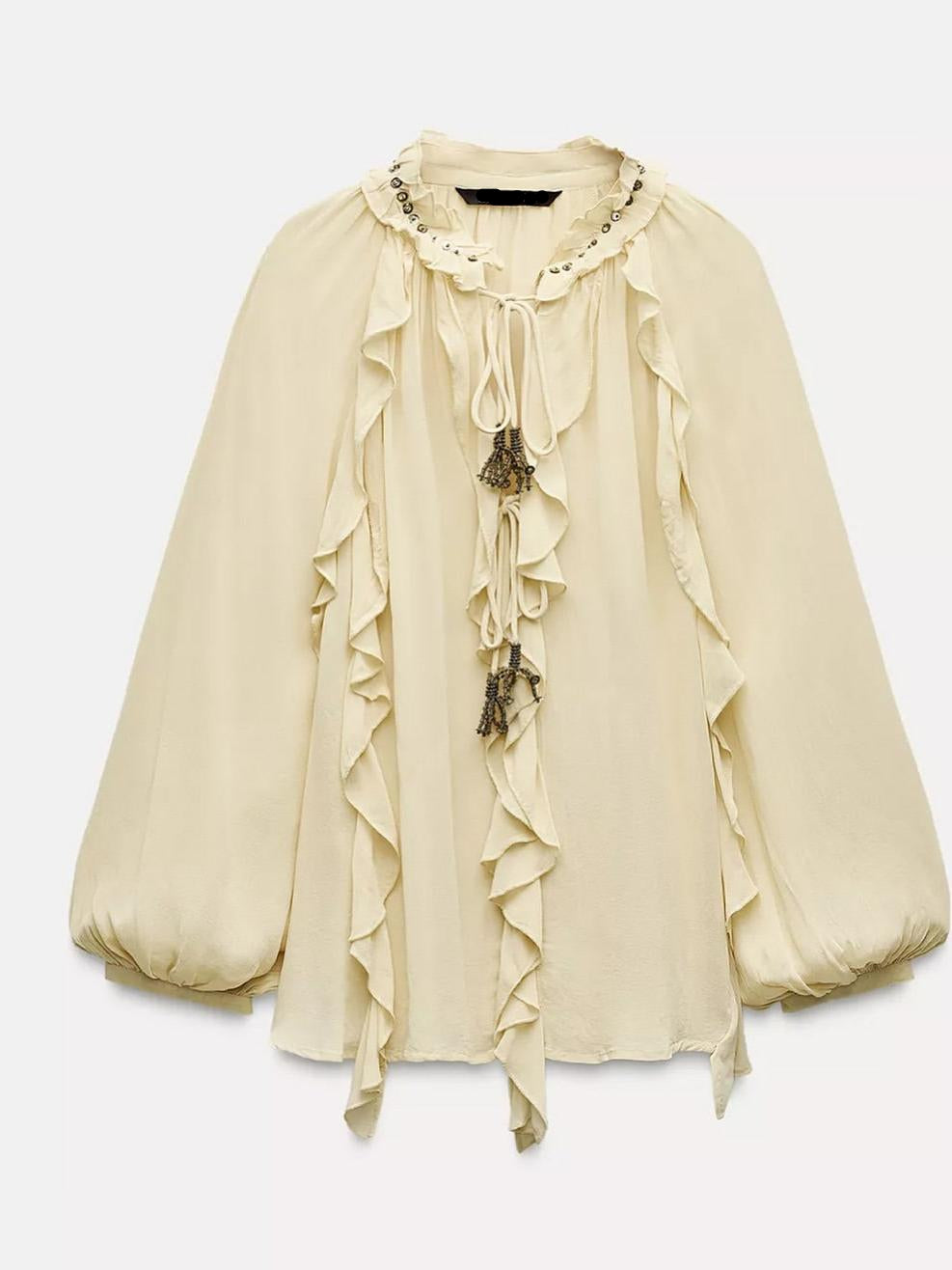 Boho Bell Sleeves Ruffle Blouse Top