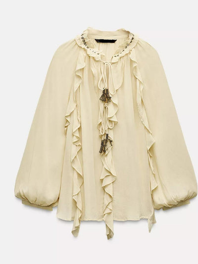 Boho Bell Sleeves Ruffle Blouse Top