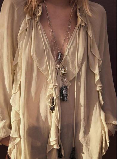 Boho Bell Sleeves Ruffle Blouse Top