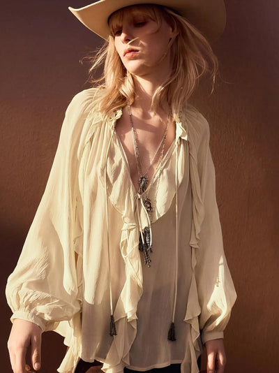Boho Bell Sleeves Ruffle Blouse Top