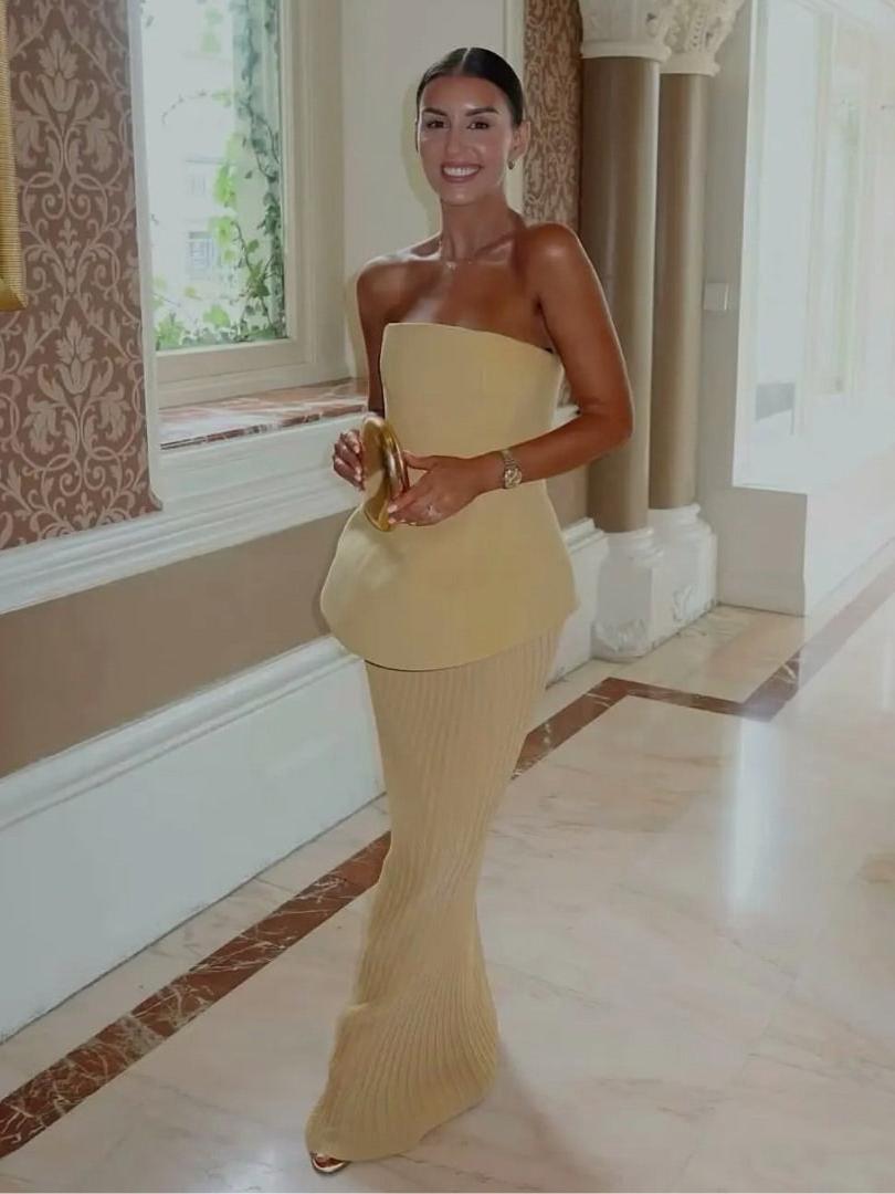 Butter Yellow Strapless Top & Skirt Coord Set