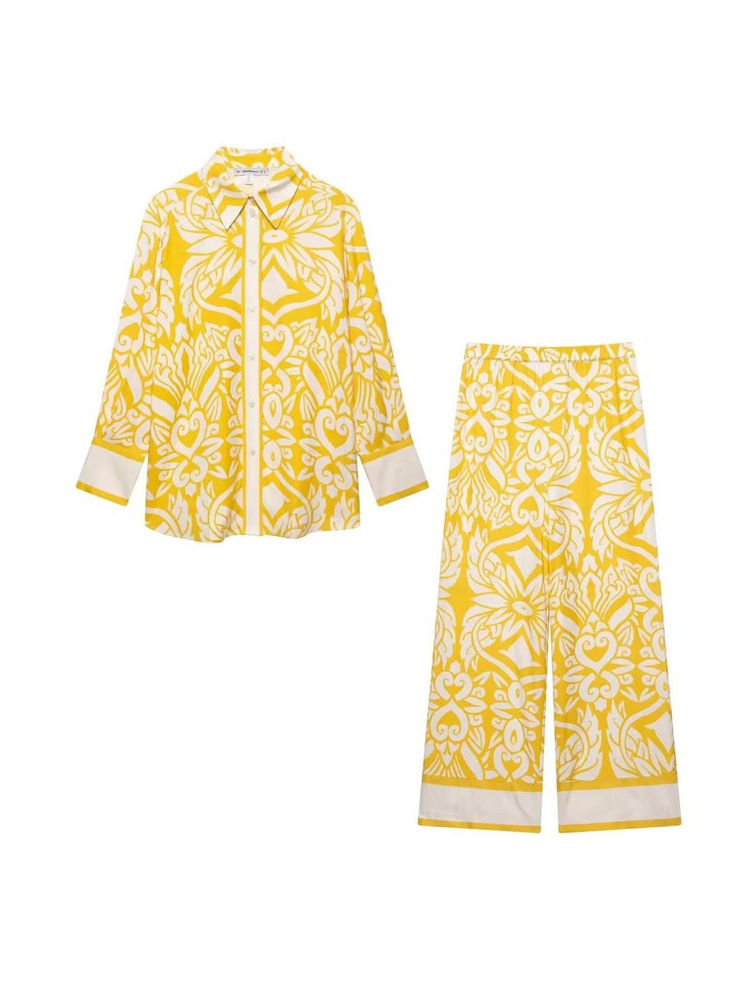 Butter Yellow Floral Print Shirt & Pants Coord Set