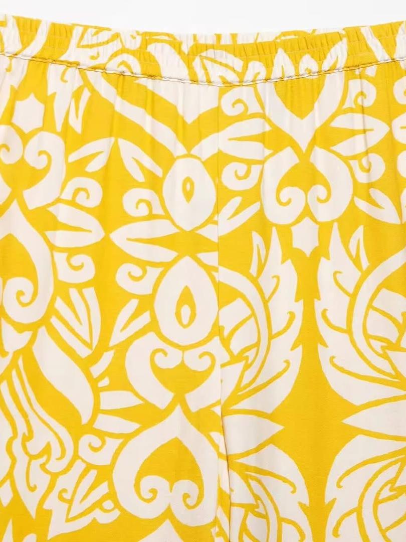 Butter Yellow Floral Print Shirt & Pants Coord Set