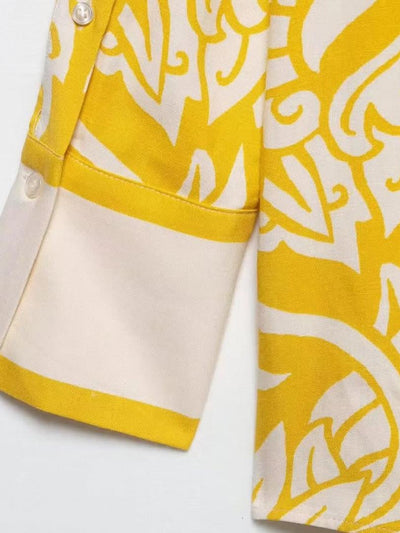 Butter Yellow Floral Print Shirt & Pants Coord Set