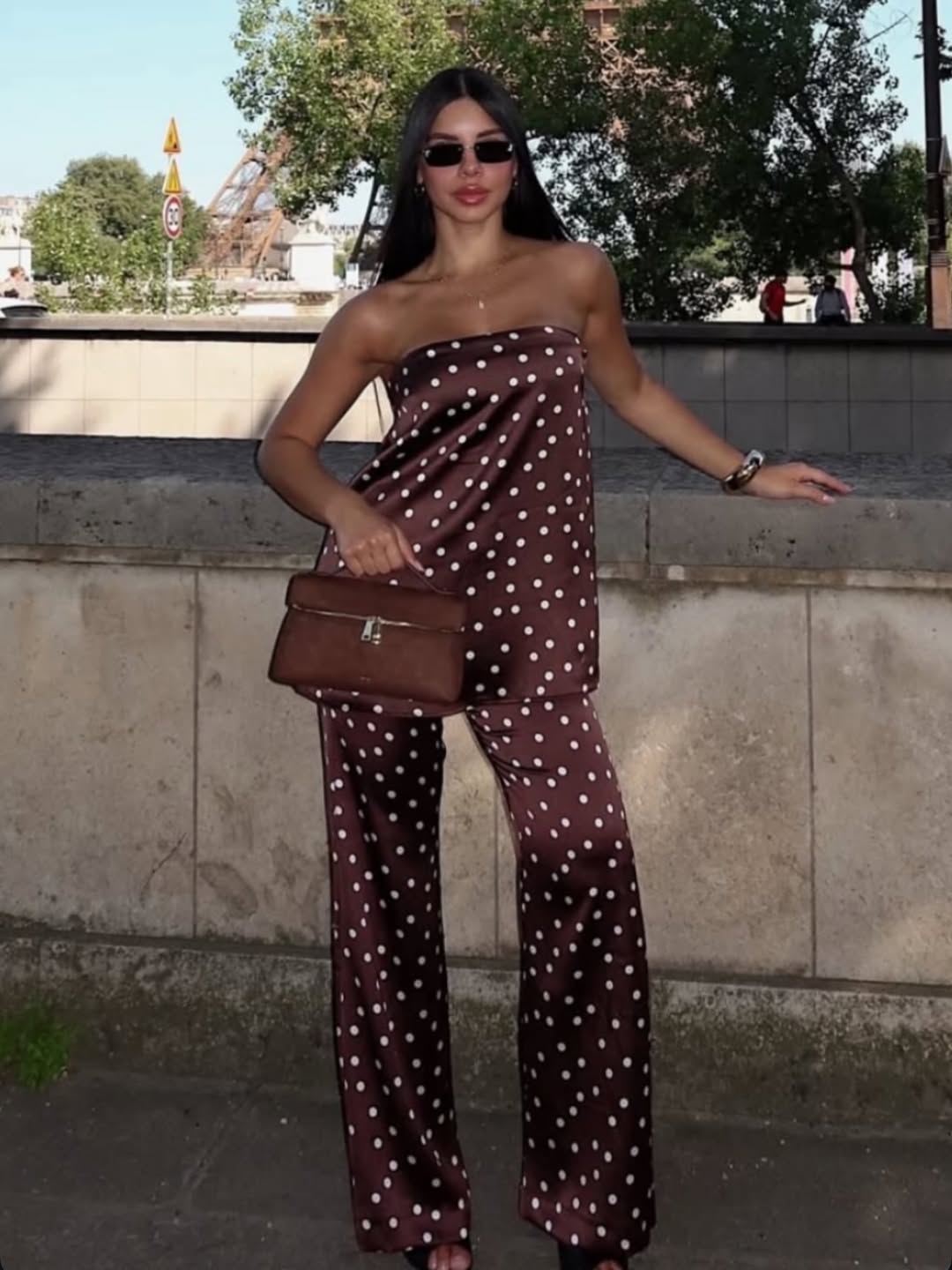 Polka Dot Strapless Top & Pants Coord Set