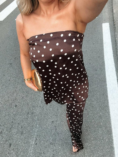 Polka Dot Strapless Top & Pants Coord Set