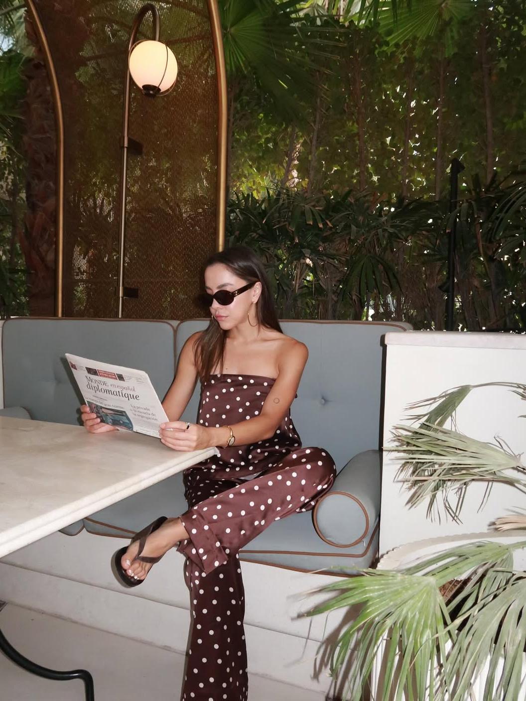 Polka Dot Strapless Top & Pants Coord Set