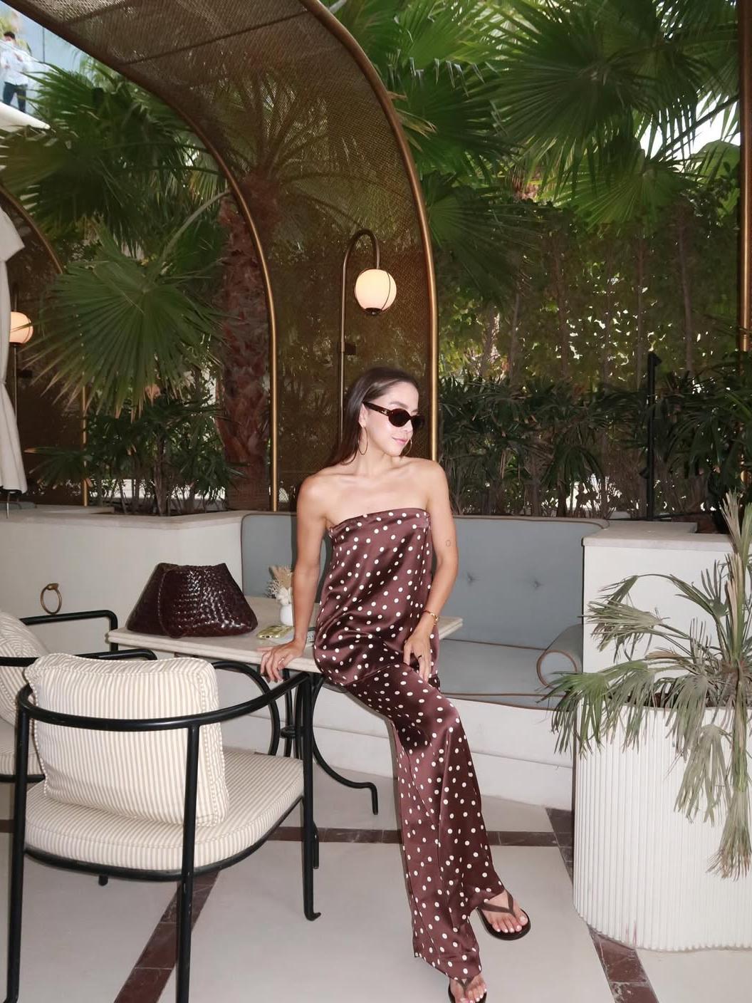 Polka Dot Strapless Top & Pants Coord Set