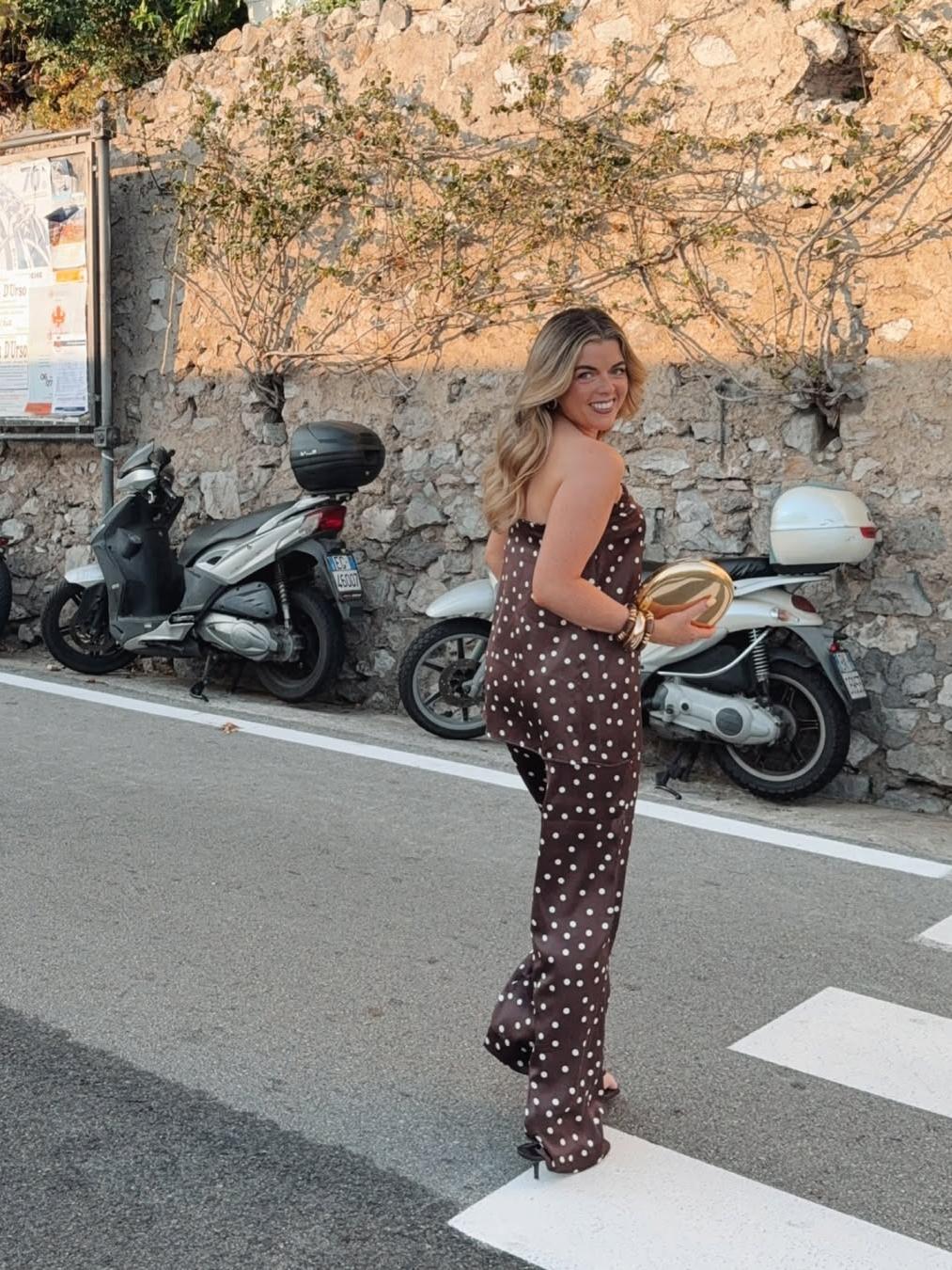 Polka Dot Strapless Top & Pants Coord Set