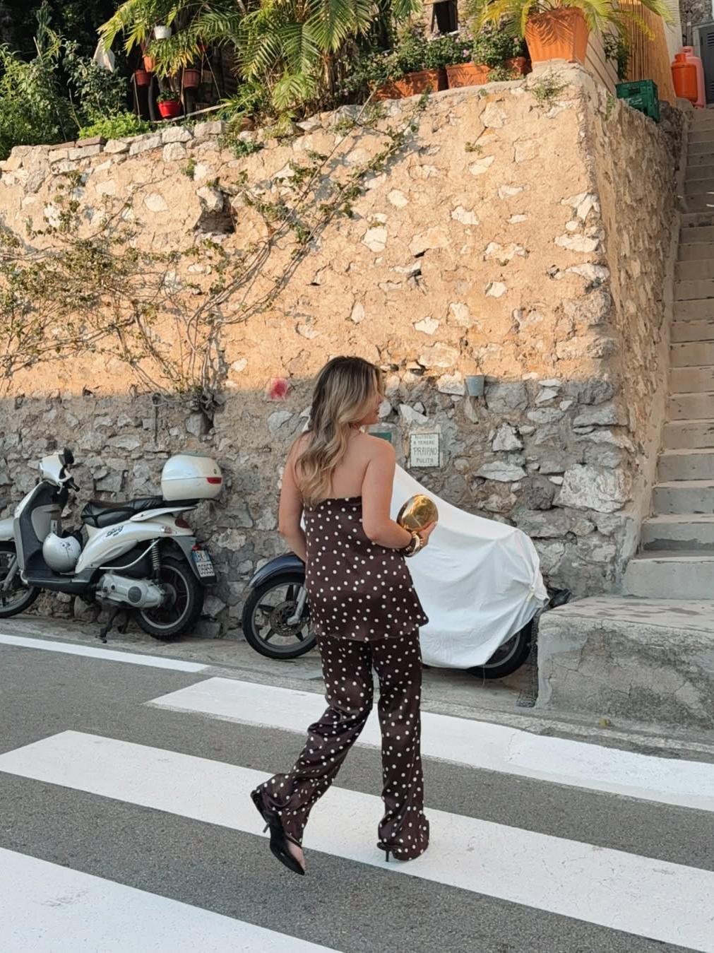 Polka Dot Strapless Top & Pants Coord Set