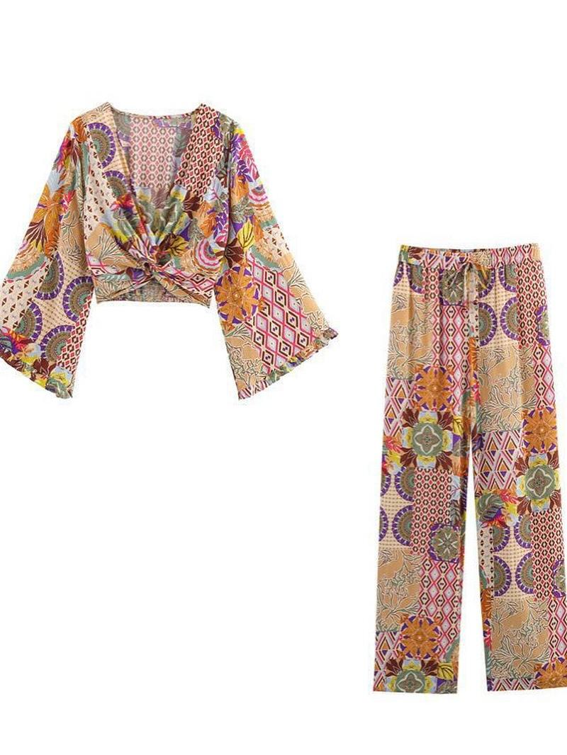 Geometric Print Knot Top & Pants Coord Set