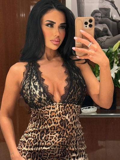 Animal Print V Neck Backless Maxi dress