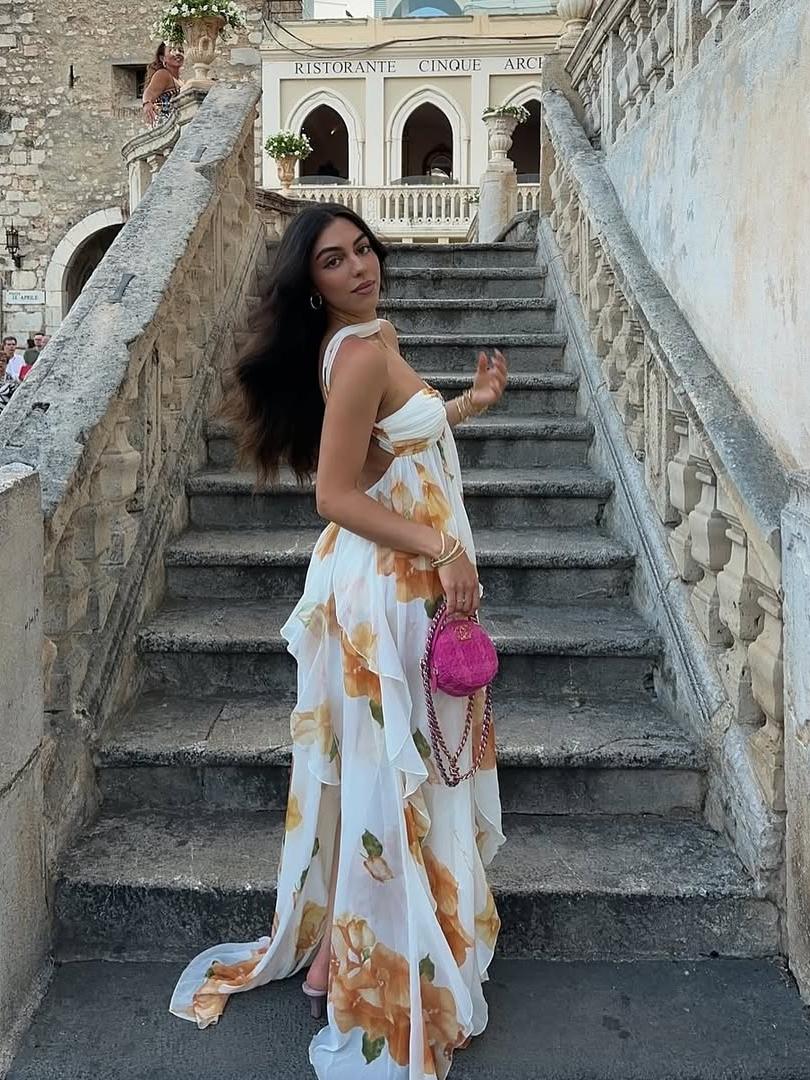 Star Applique Halter Tube Ruffle Slit Maxi Dress