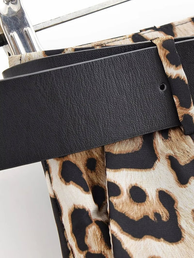 Animal Print Wide Leg Pants with Belt