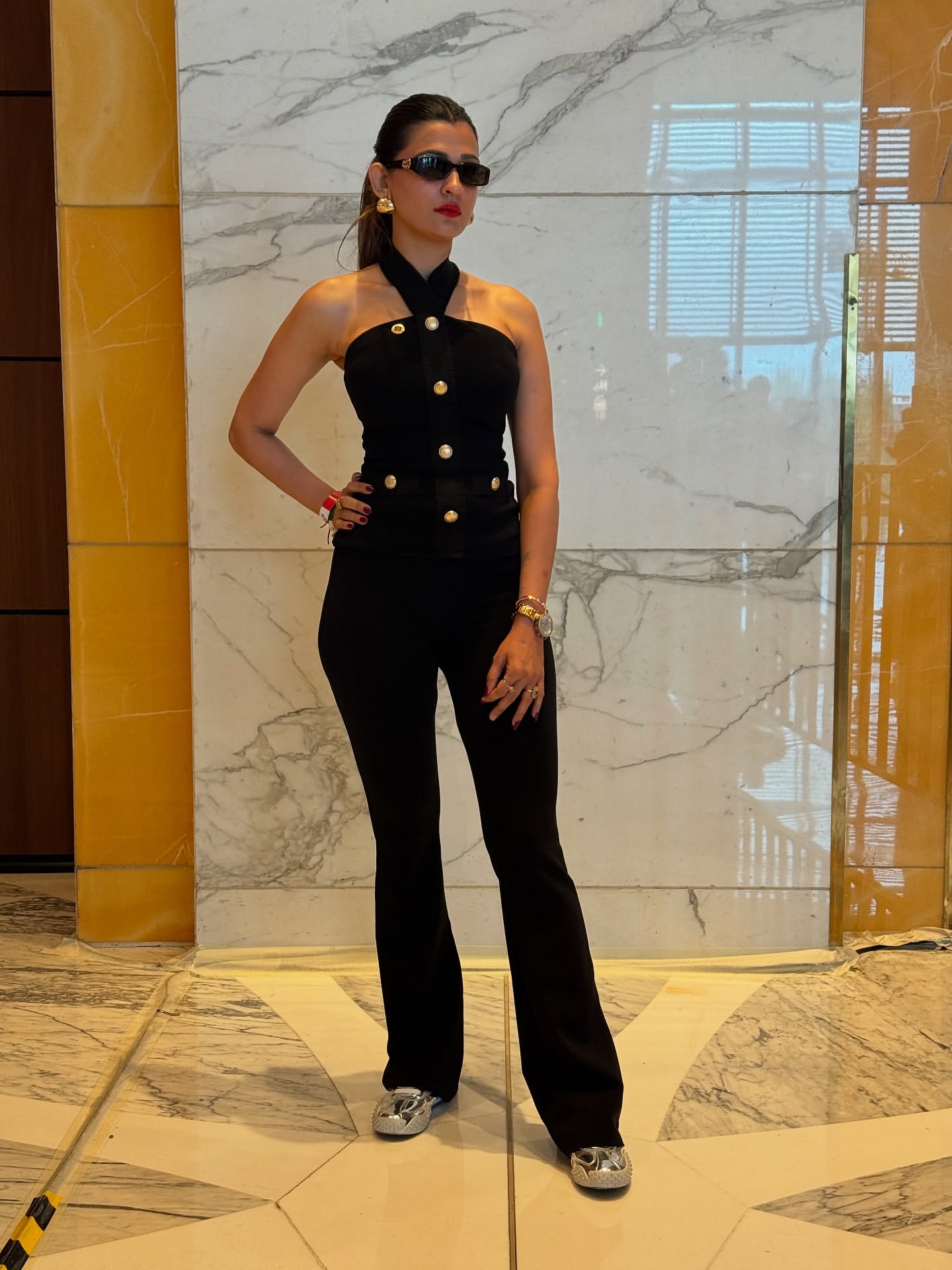 Halterneck Top With Flared Pants Coord Set