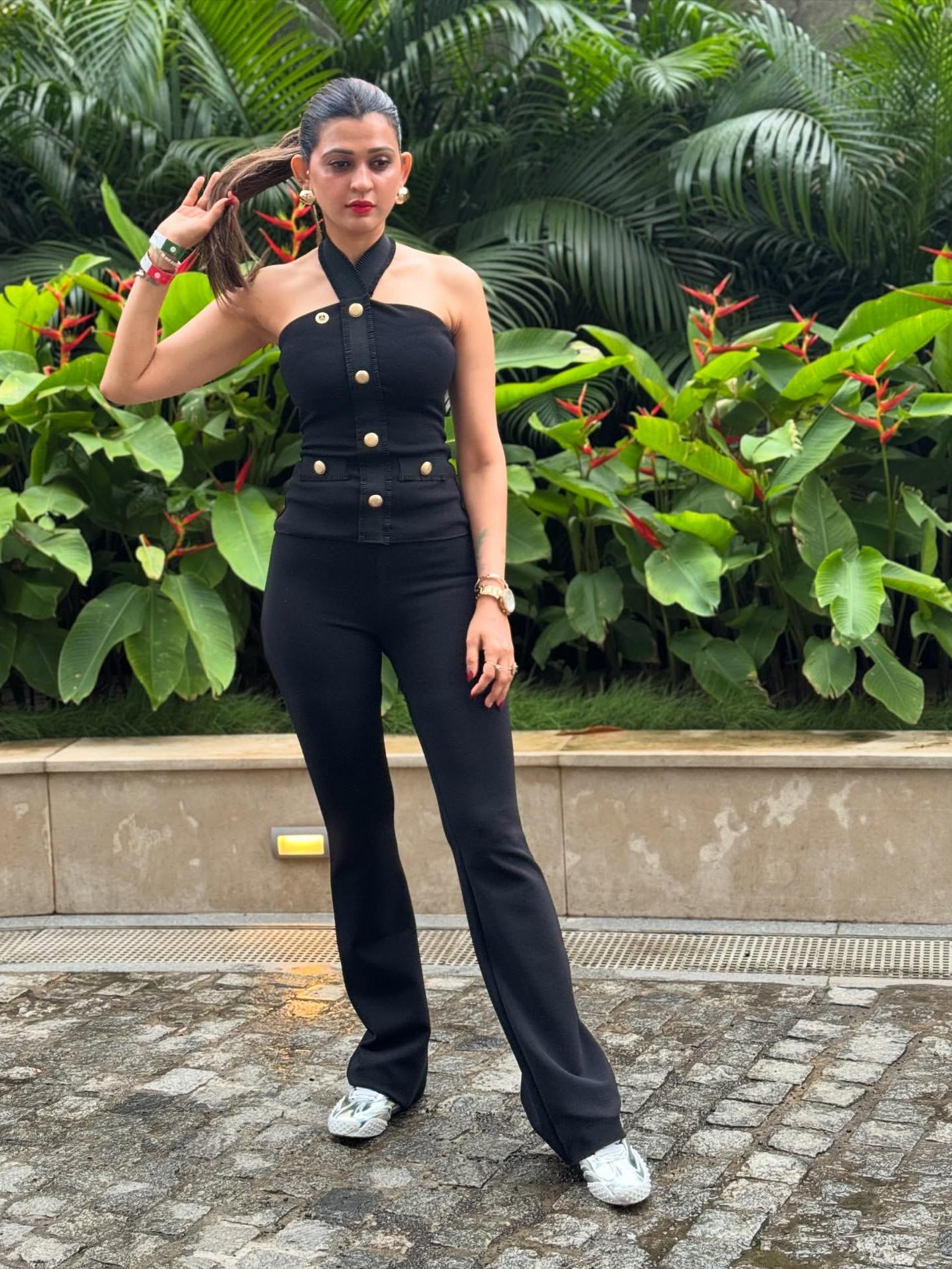 Halterneck Top With Flared Pants Coord Set