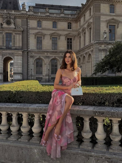 Floral Tie Dye Print Corset Ruched Corset Dress