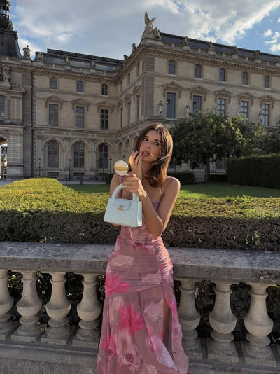 Floral Tie Dye Print Corset Ruched Corset Dress