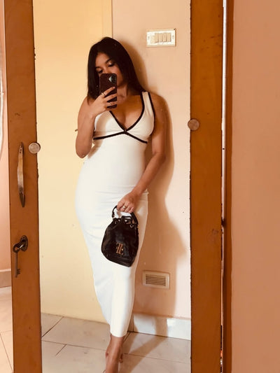 Sweetheart Neck Wide Strap Trim Midi Dress