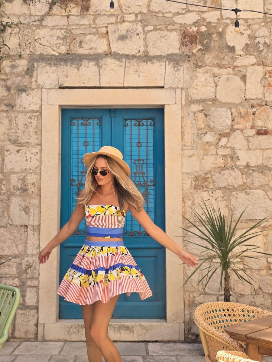 Lemont Stripe Print Top & Skirt Coord Set