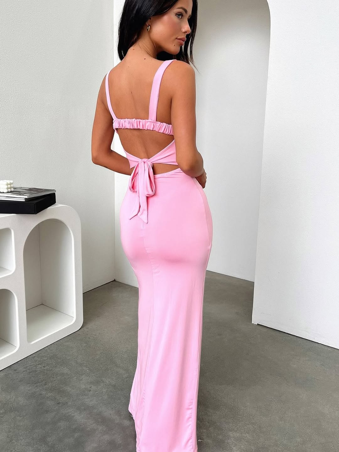Spaghetti Strap Backless High Slit Party Dress