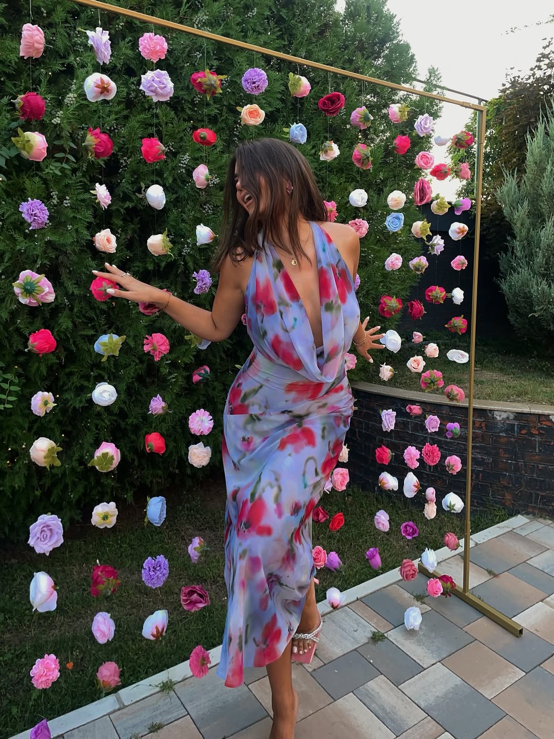 Elena Floral Print Halterneck Backless Mesh Dress