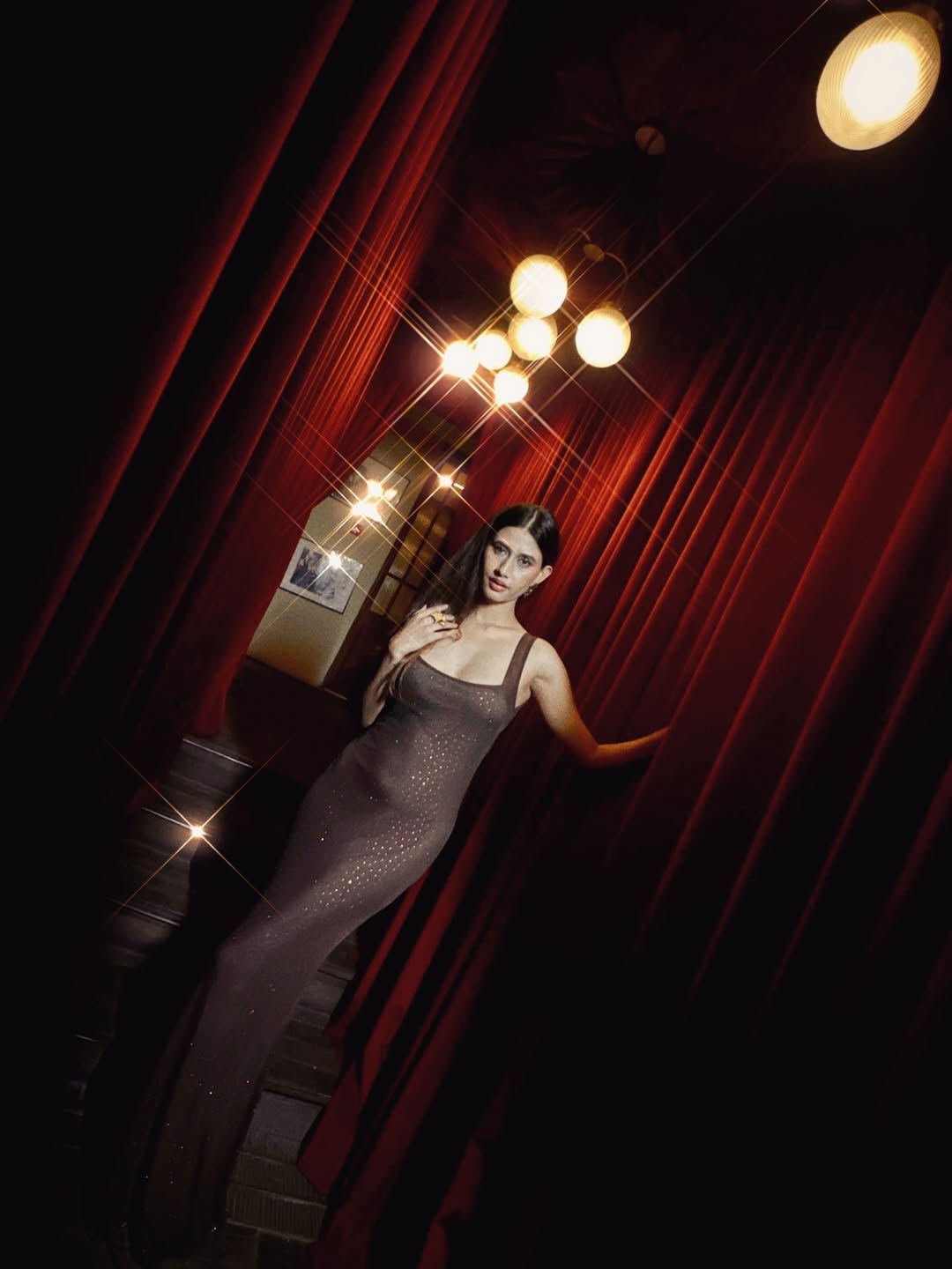 Emily Backless Rhinestone Mesh Maxi Dress