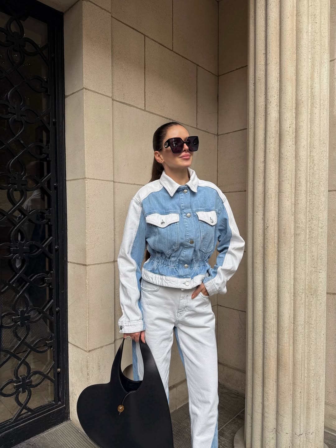 Patch Detailed Denim Jacket & Denim Pants Coord Set