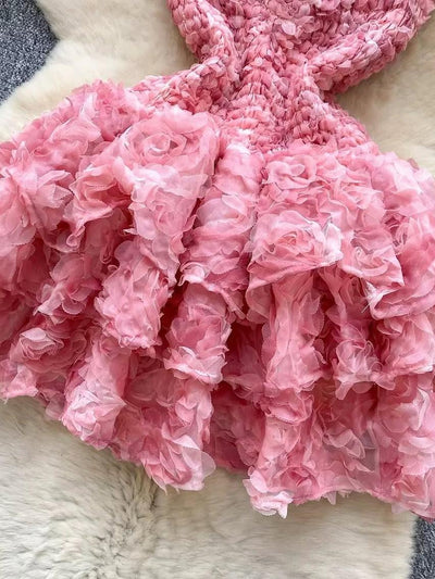 Applique Strapless Rose Applique Short Dress