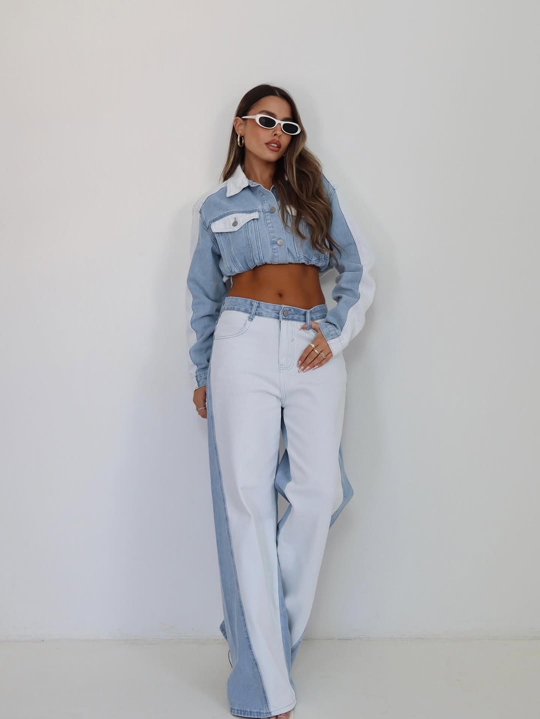 Patch Detailed Denim Jacket & Denim Pants Coord Set