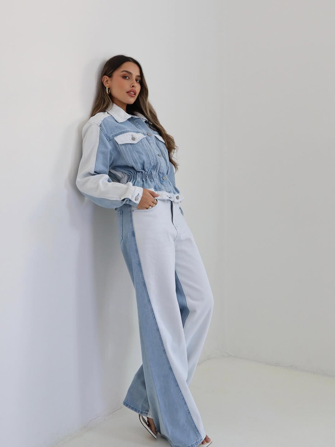 Patch Detailed Denim Jacket & Denim Pants Coord Set